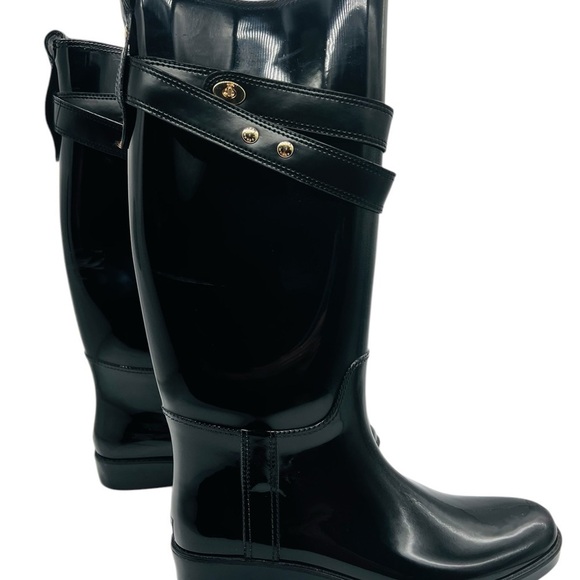 COACH TARA TALL BLACK GLOSSY RUBBER RAIN BOOTS SIZE 11 - Picture 3 of 12